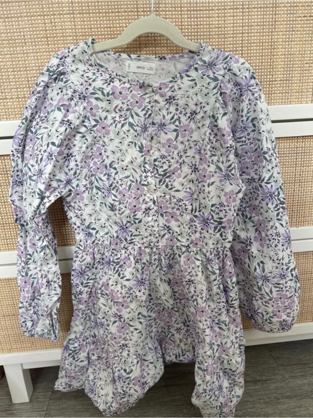 Mango Kids White & Lavender Floral Long Sleeve Top